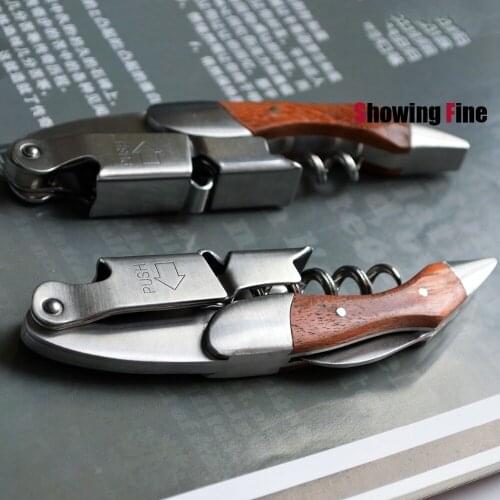 Multi-Function Bottle Opener Wine Corkscrew Opener with layerwood Handle Double Levers Opener with Flannel Bag package