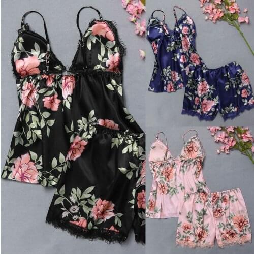 Fashion Womens Pajamas Sexy Pijama Flower Lace Sleepwear Sexy Lingerie Shorts Temptation Pyjama Pour Femme Sleep Pajama Sets