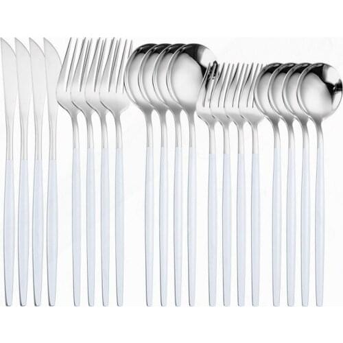 Kitchen Tableware Western Cutlery Set 20 Pieces Stainless Steel Dinnerware Set Spoon Fork Knife Dinner Set White Silver Flatware
