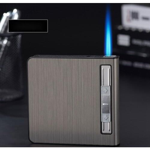 Unusual Cigarette Case Gas Lighter Can Hold 20PCS Cigarettes Windproof Butane Inflatable Flame Lighter Smoking Tools Mens Gifts