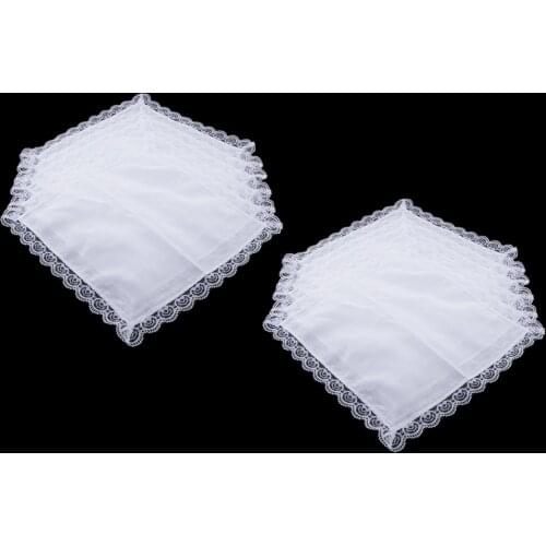 10x 100% Cotton Hanky DIY Blank Handkerchief White Hankie Kerchief Lace Edge