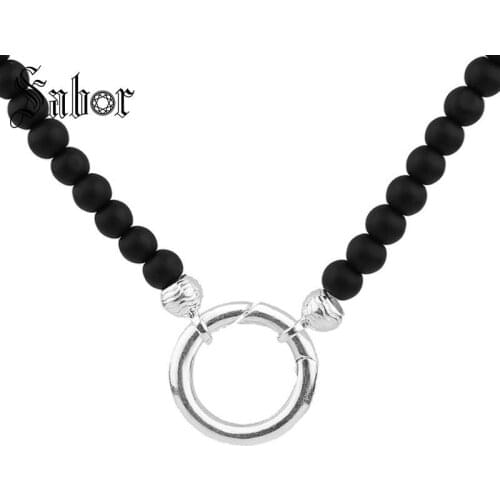 New Arrival Choker Necklace Matte Black Onyx Beads Strand Necklaces for Men Punk Jewelry Round Circular Pendant Necklace thomas
