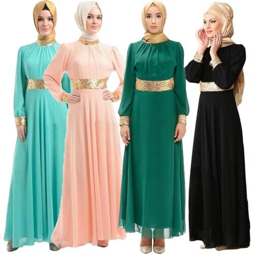 New Abaya Women Muslim O-Neck Maxi Dress Long Robe Jilbab Kaftan Islamic Dubai Party Gown Prayer Lady Clothing Middle East