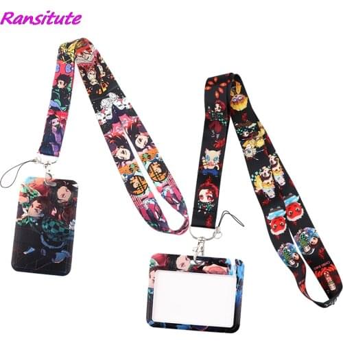 Ransitute R1977 Anime Demon Slayer Lanyard Card Holder Student Hanging Neck Mobile Phone Lanyard Badge Subway Access Card Holder