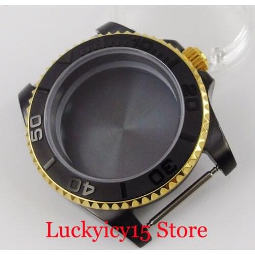 Gold Coated Black High Quality Watch Case Sapphire Crystal Fit NH35 NH36 Movement Brushed Bezel Insert