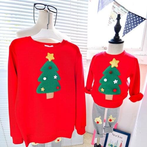 Family Matching Hoodies Matching Mother Daughter Clothes Cotton Chirstmas Tree Printing For Father Son Outfits Family Clothing