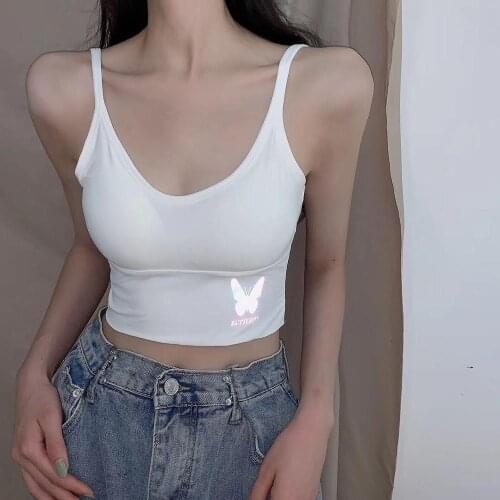 Richkeda Store New2021 Women Sexy Sling Crop Top Lingerie Camisole U-shape Bralette Butterfly Tank Tube Tops Girls Casual Female