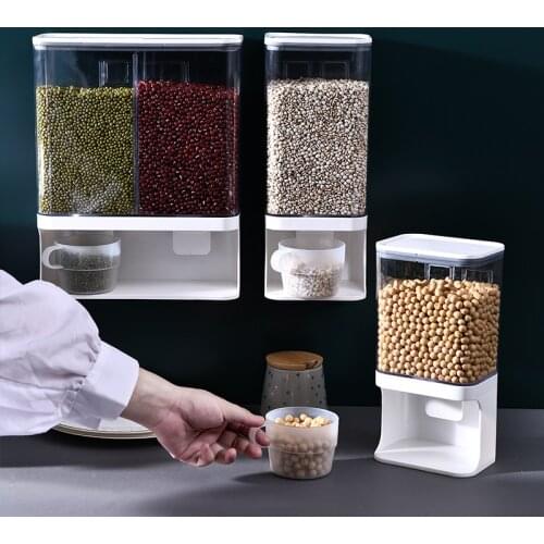 1.3/1.8/3.3L Press Type Wall-Mounted Sealed Multi-Grain Storage Box Moisture-Proof Grains Containers With Measuring Cups