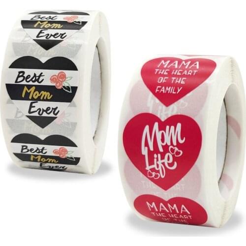 Love Shape Happy Mothers Day Stickers Best Mom Ever MAMA The Heart of The Family Gift for Mom Celebrating Paper Gift Box Tag