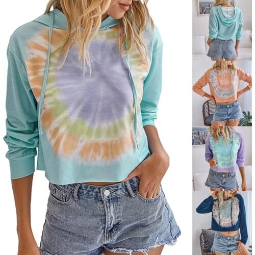 2020 Womens Tie Dye Yoga Tops Loose Sweatshirt Long Sleeve Hooded Pullover Yoga Shirt Running Workout Fitness Sports Shirts