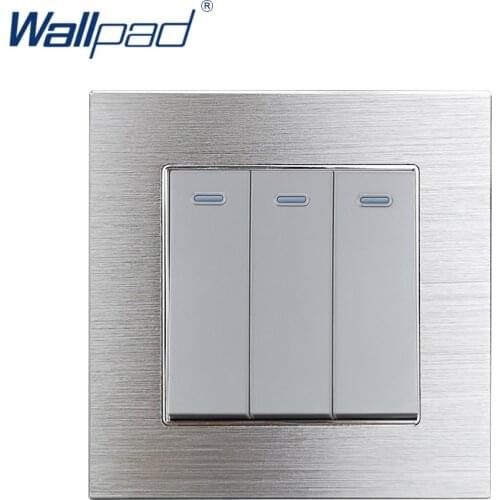 3 Gang Momentary Contact Switch Reset Switches Wallpad Luxury Wall Light Switch Grey Aluminum Alloy Panel