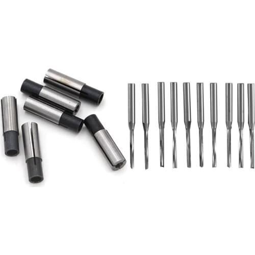 6Pcs 1/4 Inch To 1/8 Inch Cnc Engraving Bit Router Adapter & 10 Pcs Two Flutes Straight End Mills Straight Slot Bit