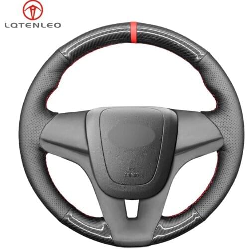 LQTENLEO Black Genuine Leather Carbon Fiber Steering Wheel Cover For Chevrolet Cruze 2009-2014 Aveo 2011-2014 Orlando 2010-2015