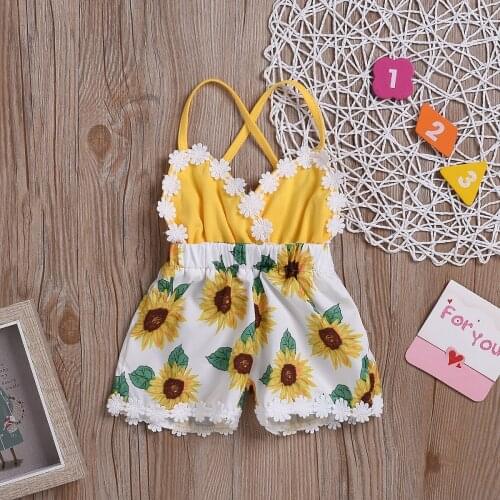 Childrens wear summer sunflower baby conjoined shorts children condole belt lace of the girls