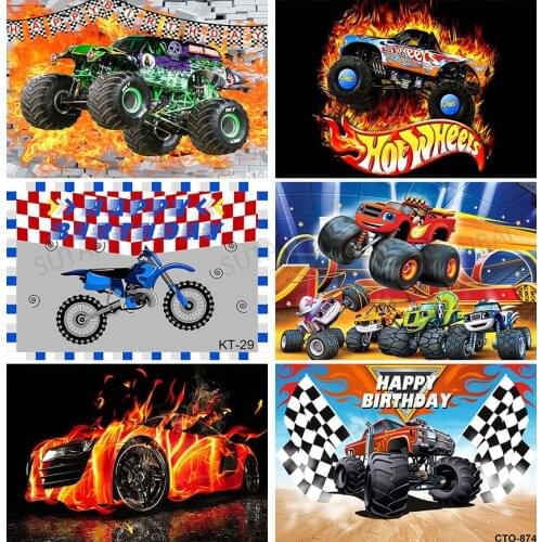 Hbo 1 year Background Birthday Backdrops Hot Wheel Truck Race Car Backdrop Kids Photography Race Car Photo Background Props
