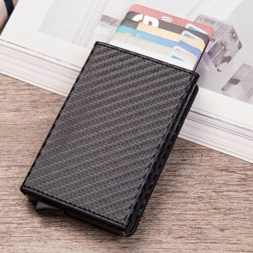 DIENQI Carton Fiber Card Holder Slim Men Wallets Trifold RFID Blocking Slim Mini Wallet Small Metal Purse Vallet Walet Magnet