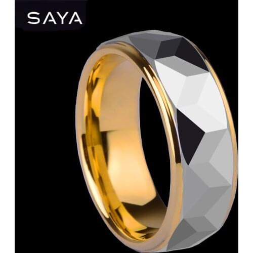 8mm Width Gold Plating Tungsten Wedding Ring Prism Design for Women Men, Free Shipping, Customized