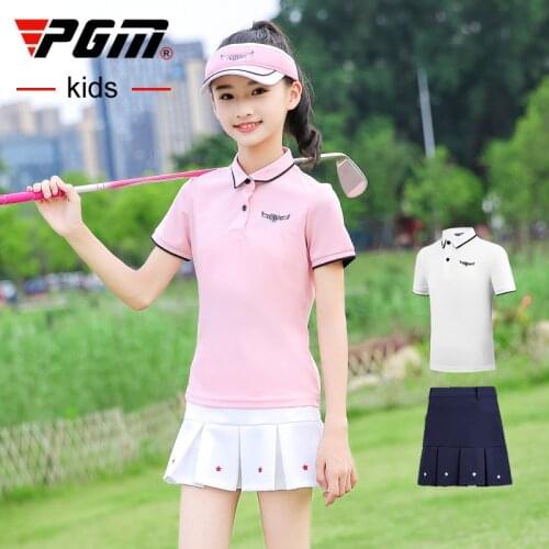 PGM Girls Golf Skirt Set Childrens Short Sleeve Shirt Pleated Skirt Kids Tennis Golf Breathable Sportswear QZ049/YF198