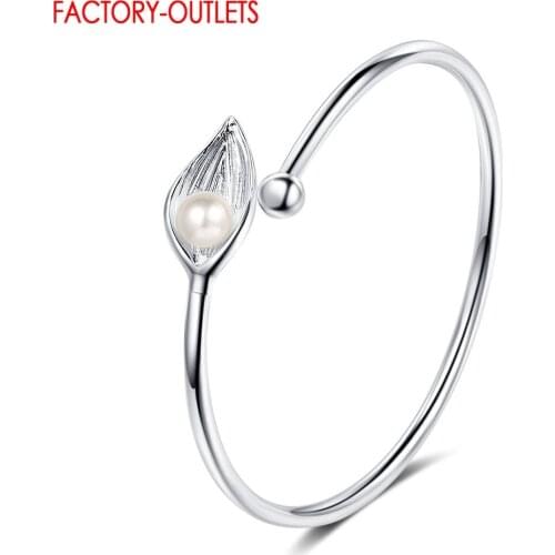 Sterling Silver 925 Jewelry Gift For Christmas Leaf Shape Open Bangle For Women Fine Silver Bijoux For Christmas New Mode
