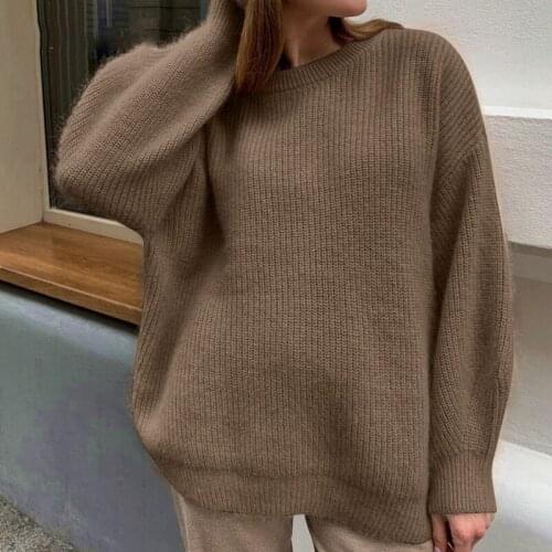 2021 autumn winter Soft Loose Knitted Cashmere Sweaters Women Loose Solid Female Pullovers Warm Basic Jumper Oversize Sweaters