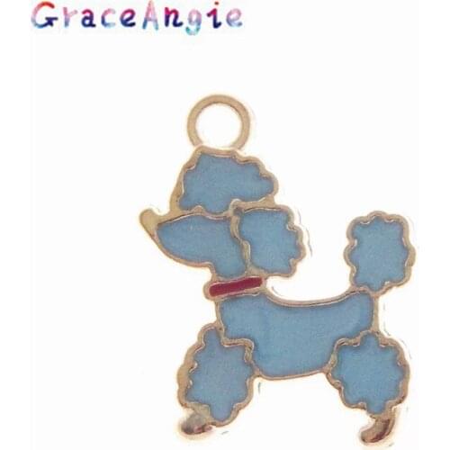 GraceAngie Zinc Alloy Gold Drop Oil 6pcs/pack Pendant Necklace Jewelry Accessories DIY Blue/Pink Puppy Aristocratic Dog Shape
