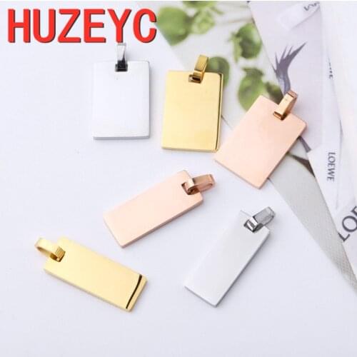 2pcs 10*25mm Stainless Steel Laser Engraving Pendant Accessories High Polish Square Charm Necklace Trend Marking DIY Jewelry