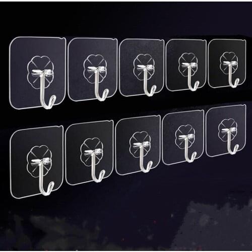 Unmarked transparent hook hook ultra-powerful adhesive sticky hook Wall kitchen no punch-free brushed hook