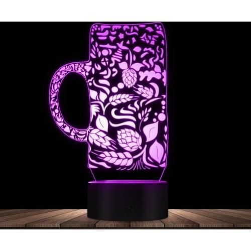 Wheat Beer Cup Shaped 3D Optical Illusion Lamp Bear Bottle Creative Glowing LED Night Table Light Bar Club Decorative Lighting