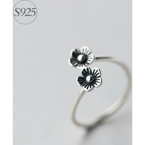 Real. 925 Sterling Silver AdjustableCherry Blossom Ring Double Flower Ring adjust WOMEN GTLJ762
