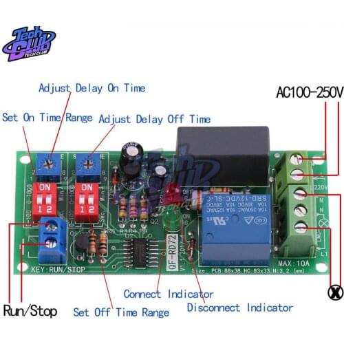 Adjustable AC 100V 110V 120V 220V 230V 240V Dual Time Cycle Delay Timing Relay Repeat ON OFF Switch Infinite Loop Timer Module