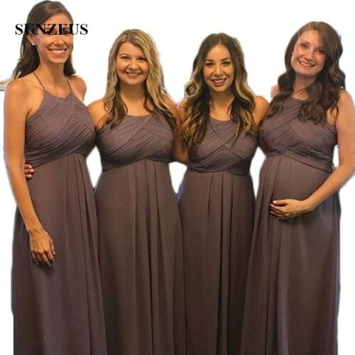 Chiffon A-Line Bridesmaid Dresses 2019 Newly Halter Pleats Open Back Maid of Honor Dresses Long Prom Gowns vestidos dama SBD162