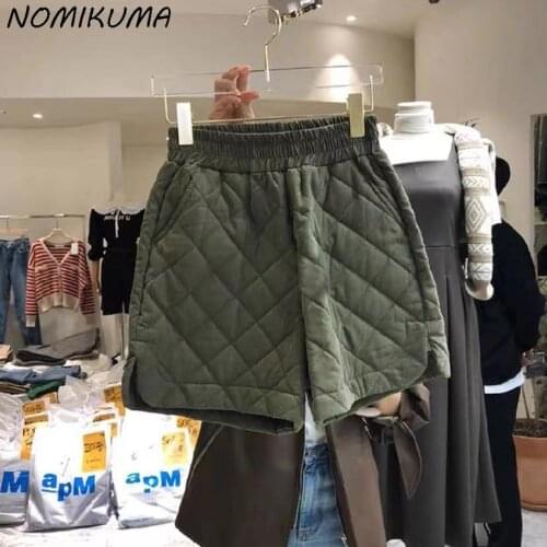 Nomikuma 2021 Autumn Winter Woman Shorts Stretch High Waist Korean Bottoms Fashion Split Wide Leg Plaid Short Feminimos 6Z879