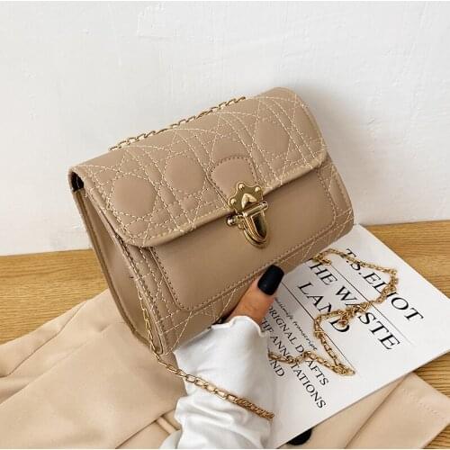 Bags Womens Classic Design Luxury Metal Chain Lock Small Square Bag PU Leather Messenger Bag Female Shoulder Crossbody Bags