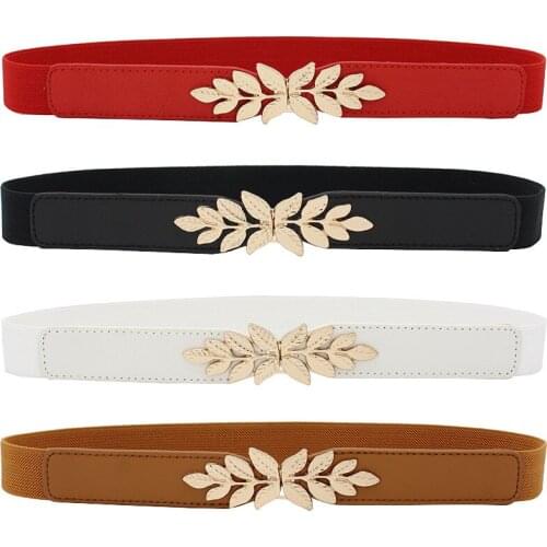 Wide Belts for Women Gold Leaves Shape Buckle Elastic Waist Belts Fashion Belts for Ladies Dress Female Waistband