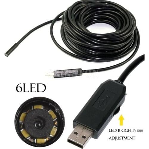 50Pcs/Lot 7mm Lens USB Endoscope 6 LED IP67 Waterproof Camera Endoscope 5M Cable Mini Camera Mirror