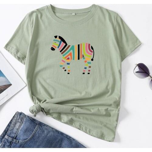 Rainbow Zebra Animal Lover Woman T-Shirt Short Sleeve T-Shirts Summer Tops for Women Cotton Graphic Tee Shirt Femme Clothes