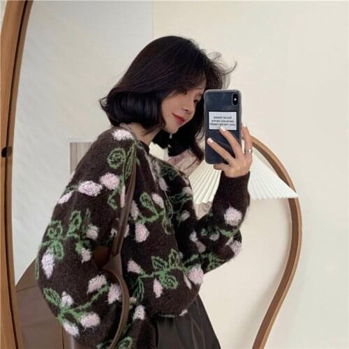 2021 Spring Autumn New Loose Casual Lazy Knit Round Neck Crochet Pattern Net Red Pullover Women Sweater Y310