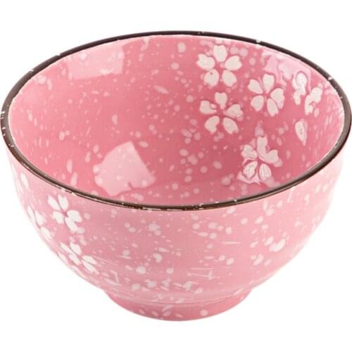 1 PC Cherry Blossoms Ceramic Bowl Rice Bowl Kitchen Tableware Fruit Salad Bowls for Kids Student Soup Bowls 4.5 Inchs Pink LH