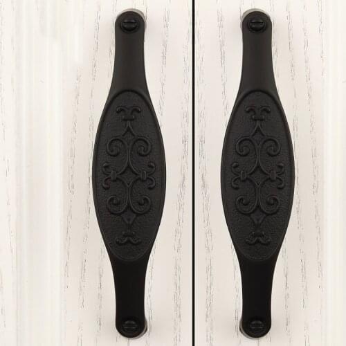 10PCS Black Zinc Alloy Door Handles European Antique Furniture Handle Drawer Cupboard Pulls Kitchen Cabinet Handles and Knobs
