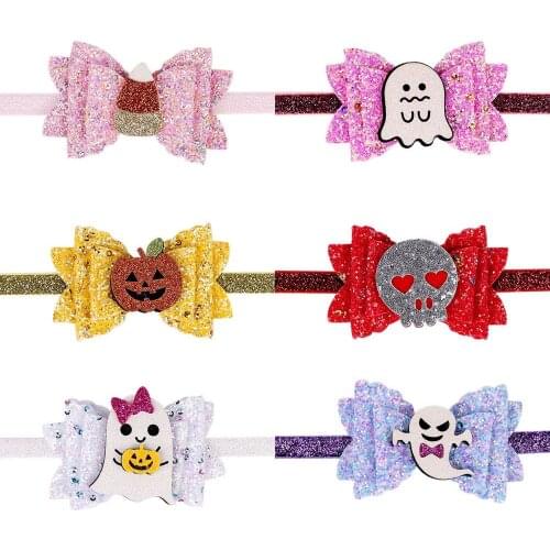 24pc/lot Baby Girl Glitter Halloween Bow Headbands Skeleton Skull Headband Kids Headwear for Girls Party Hair Accessories