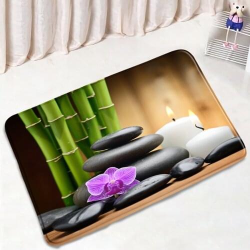 3D Green Bamboo Zen Stone Bathroom Mats Flower Plant Orchid Pattern Non-Slip Rugs Bedroom Door Mat Bath Kitchen Doorway Carpet