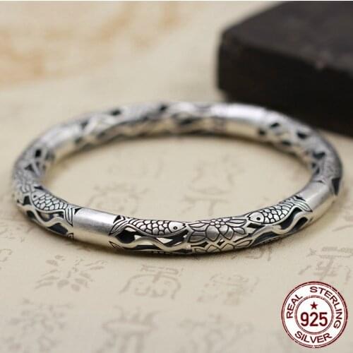 100% s925 sterling silver men and women bracelet personality fashion classic retro jewelry hollow fish opening simple 2018 hot