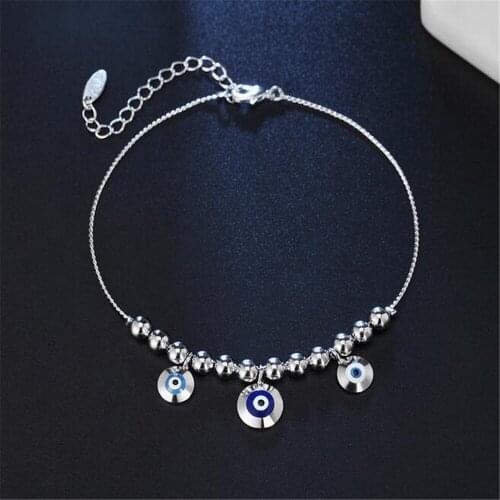 WQQCR NEW Hot Sale Silver colorSelection 925 Silver color21.5CM Bracelet Anklet Beaded Fish Eye Design Wholesale
