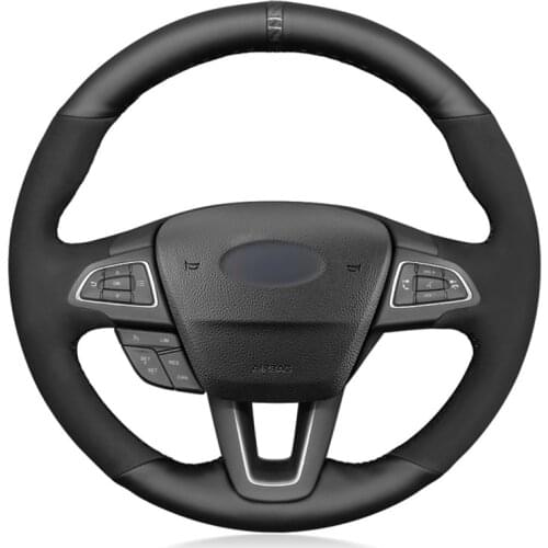 Car Steering Wheel Cover Black Genuine Leather For Ford Focus 2015-2018 Kuga 2016-2019 C-MAX (Grand C-Max) 2015-2020 Ecosport
