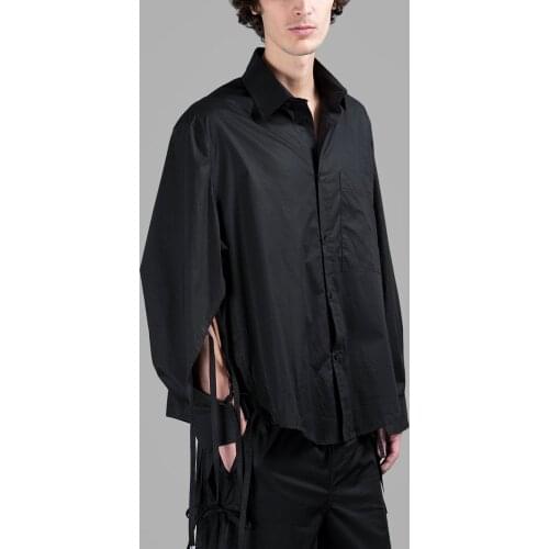 S-5XL!!! 2018 Black and white summer tassel shirt Loose pure color youth tassel shirt deconstructio The singers clothing