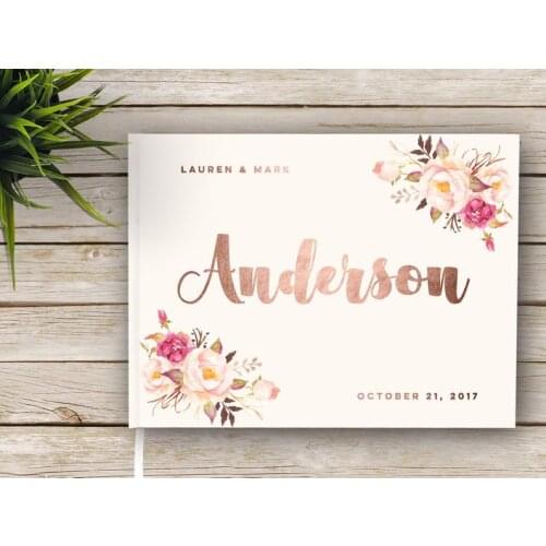 Rustic Wedding Guest Book with Rose Foil, Boho Wedding, Garden Wedding, baby shower Guest Book, Floral Wedding Guest Book