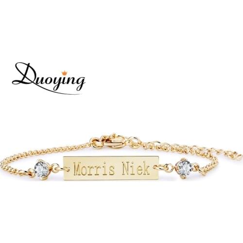DUOYING Crystal Baby Bracelet Gold Color 25*6 mm Bar Personalized Custom Name Engraved Bracelet Graduation Gift Jewelry for Girl
