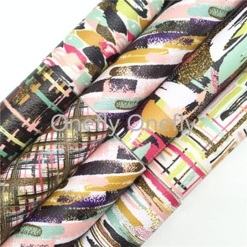 Onefly Rainbow Faux Synthetic Leather, Abstract Faux Leather Sheets For Bow DIY handbags shoes FZ020A