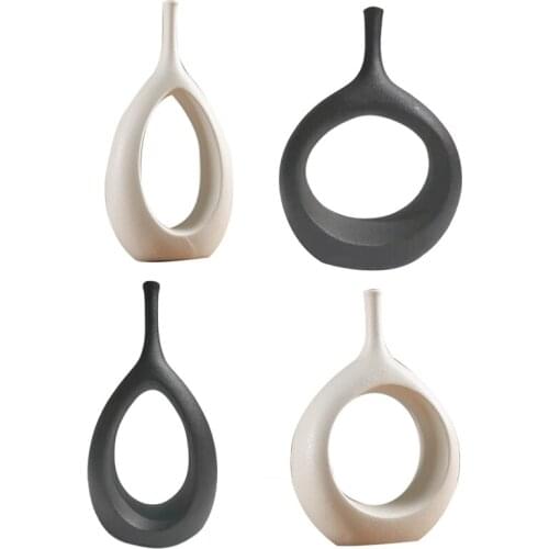 Ceramic Hollow Out Flower Vase,Nordic Modern Figurines Planter Pots for Living Room Desktop/Interior Decorative