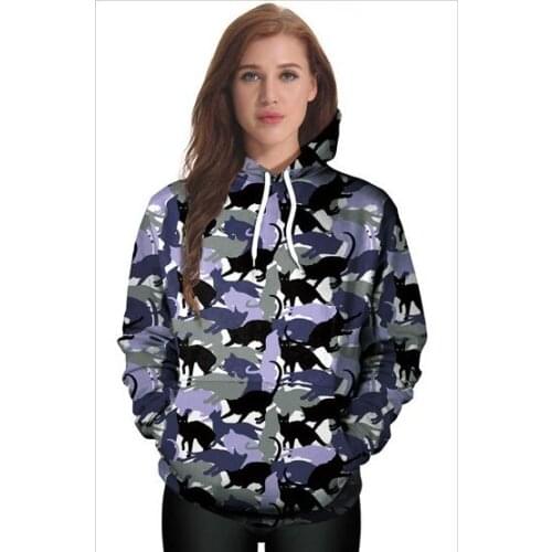 Couple Suit 2020 Fall New Camouflage Digital Cat Print Hoodie Loose Sweater Christmas
